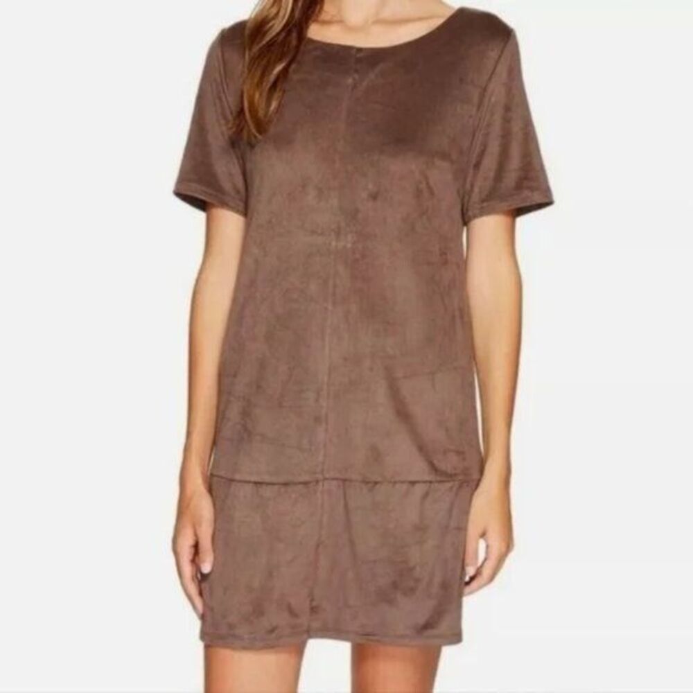 Bishop + Young Ivy Shift Dress Brown 'Suede' Short Sleeve Size Medium